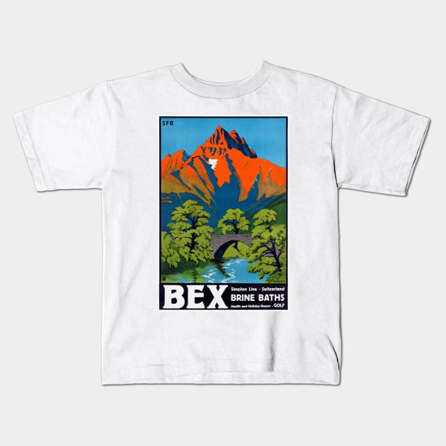 Vintage Travel Poster Bex Switzerland Brine Baths 1930 Kids T-Shirt by vintagetreasure